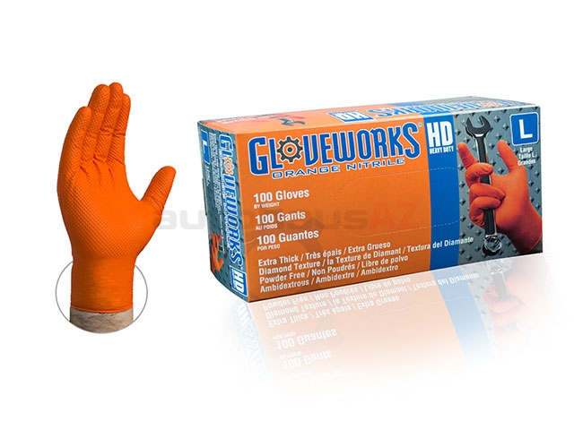 Ammex GWON46100 Gloveworks Orange Nitrile Powder Free Industrial Gloves, 8  Mil, Size Large