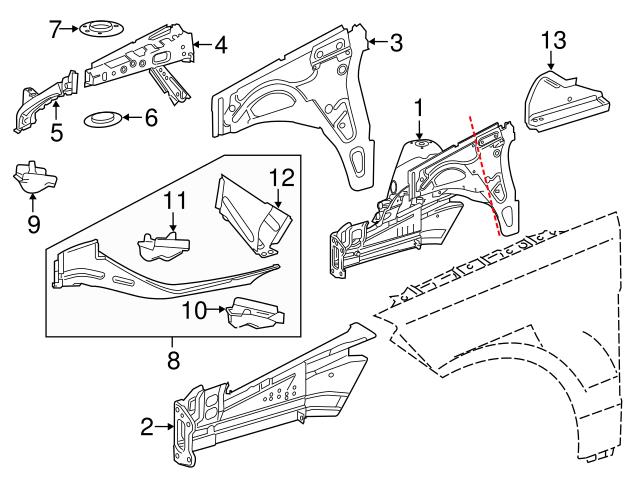 Genuine Mercedes 1646200531 Fender Rail Bracket; Front Left - Mercedes