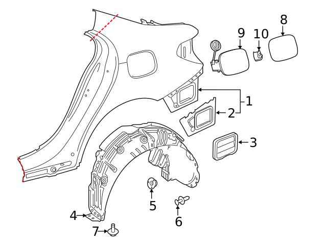 Genuine Mercedes 1776306901 Fuel Filler Housing; Rear - Mercedes