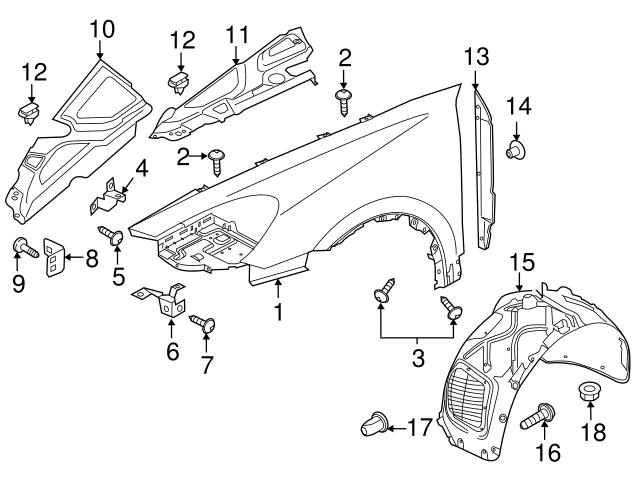 Genuine Porsche 9585564420201C Fender Liner Extension; Front Right ...